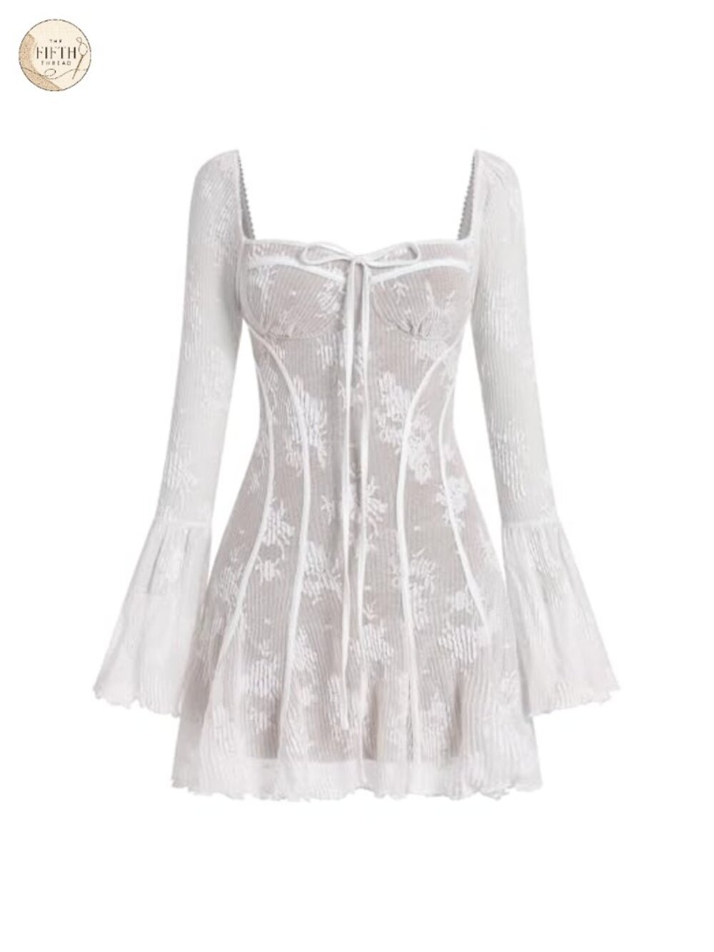 Women's Corset Mini Dress Long Bell Sleeve Sweetheart Neck Lace Y2K Party
